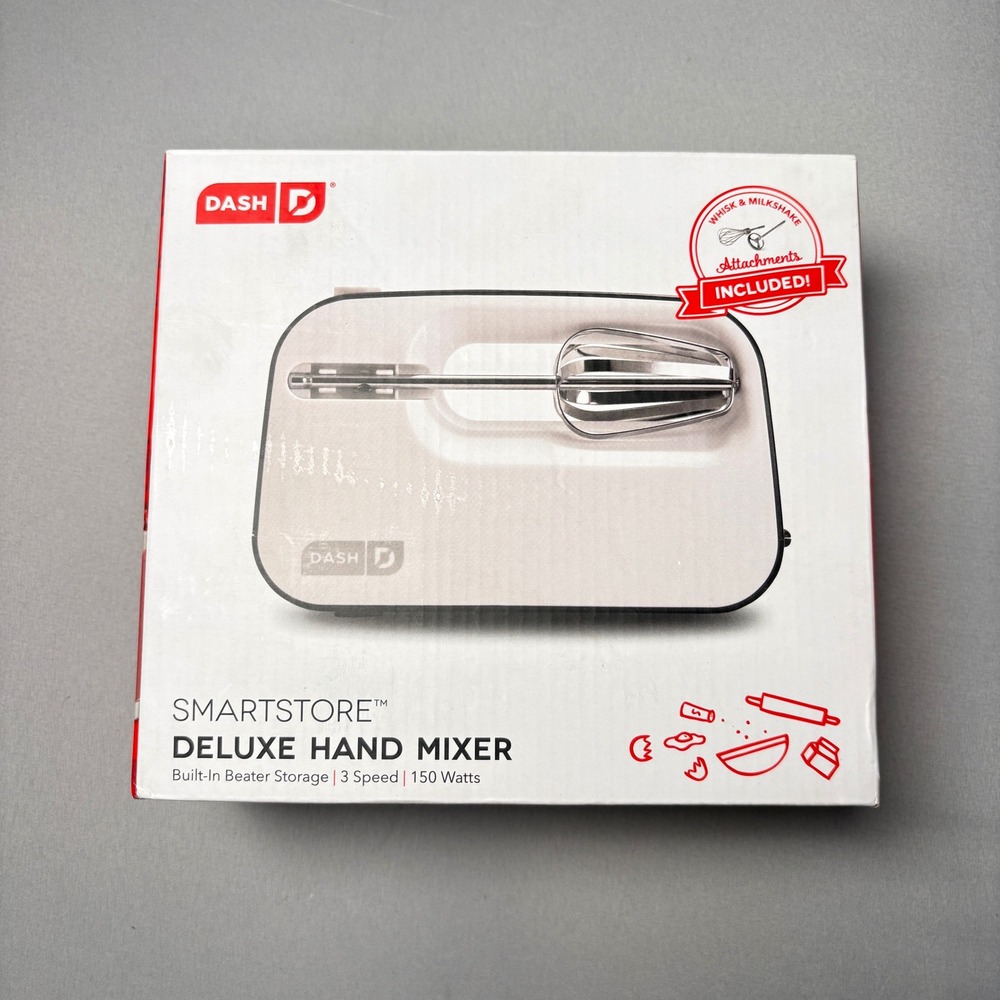 Dash SmartStore Deluxe Hand Mixer 3 Speed 150W Grey DSHM155GBGY04 New Open Box